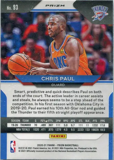 Basketball trading card of Chris Paul from Oklahoma City Thunder, Red White Blue Parallel