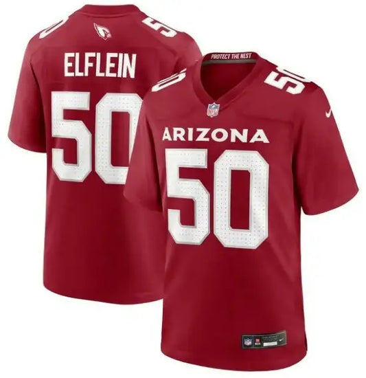 Red Arizona Cardinals Pat Elflein game jersey with number 50 front and back display