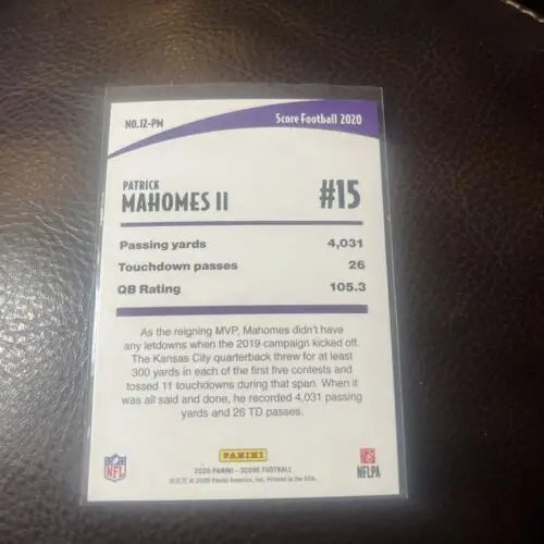 Patrick Mahomes II 2020 Score Football Red Parallel SP In the Zone card display