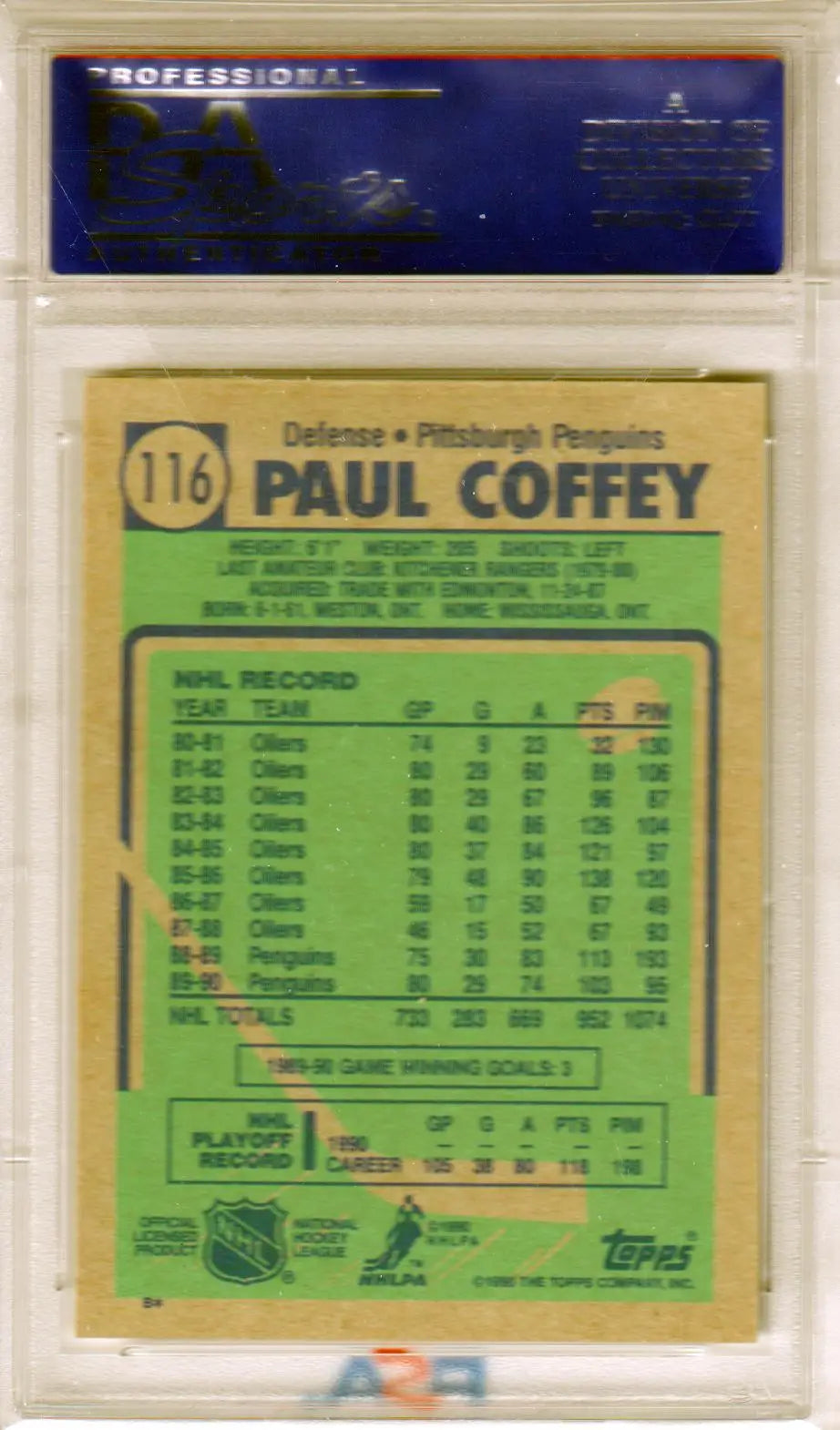 Paul Coffey hockey card in gem mint condition from Columbia Hobby collection