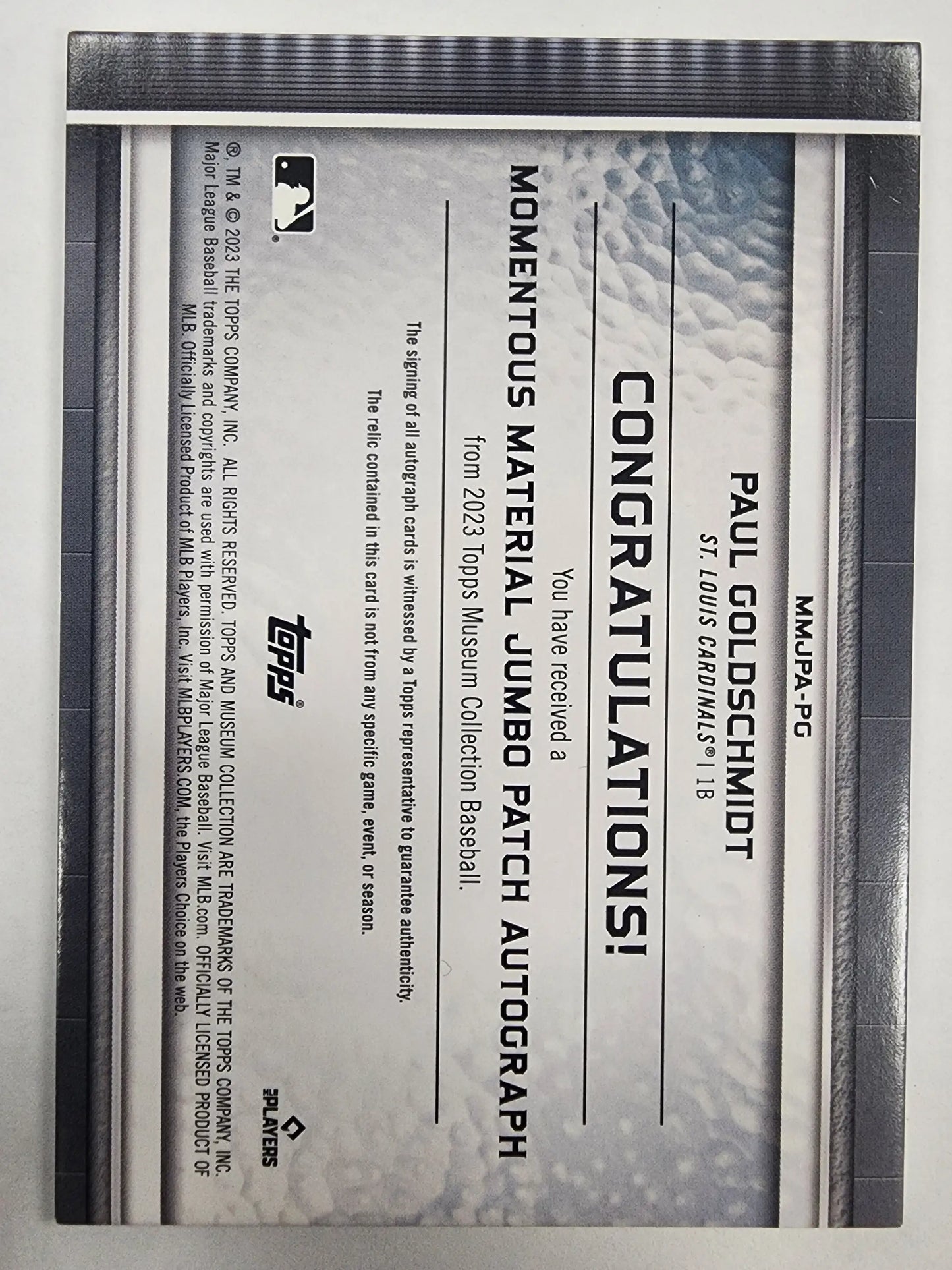 Book titled Contratualizações in Paul Goldschmidt 2023 Topps Museum Collection Jumbo Patch