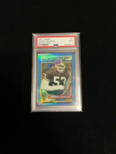 PEPPER JOHNSON 1994 Topps Finest Football Refractor Card #61 PSA 9 Mint graded collectible