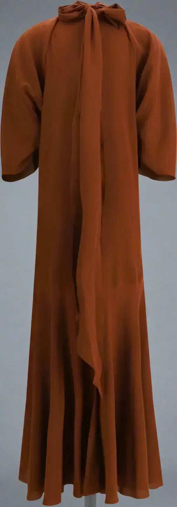 Rust-colored Petar Petrov Henna Silk Dress with high neckline and draping ties