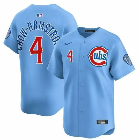 Light blue Chicago Cubs baseball jersey featuring Pete Crow-Armstrong Nike Alternate 2 design