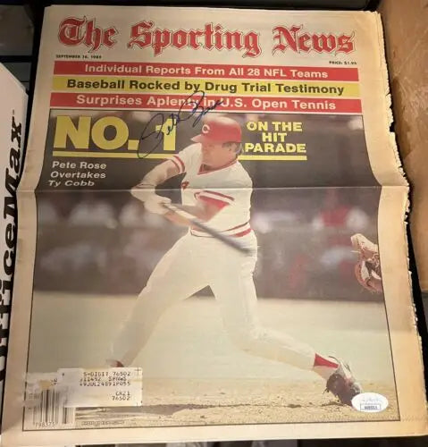 Pete Rose Auto Sporting News signed newspaper celebrating Hit King achievement