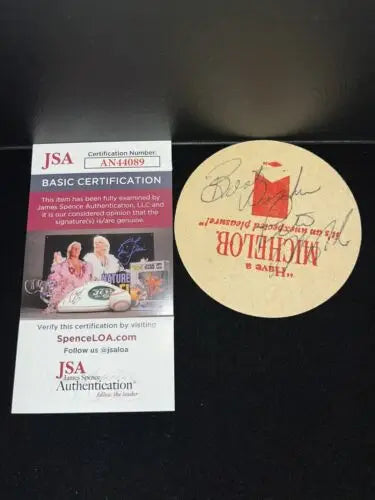 Autographed Peter McNab Michelob beer coaster with JSA certification for collectors