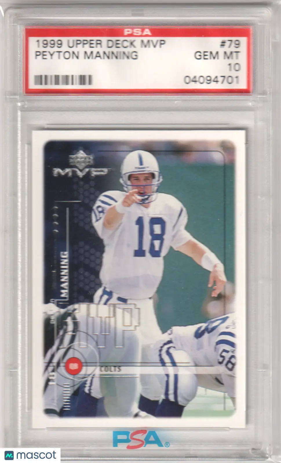 PSA-graded 1999 Upper Deck MVP Peyton Manning football card Gem Mint 10 from Columbia Hobby