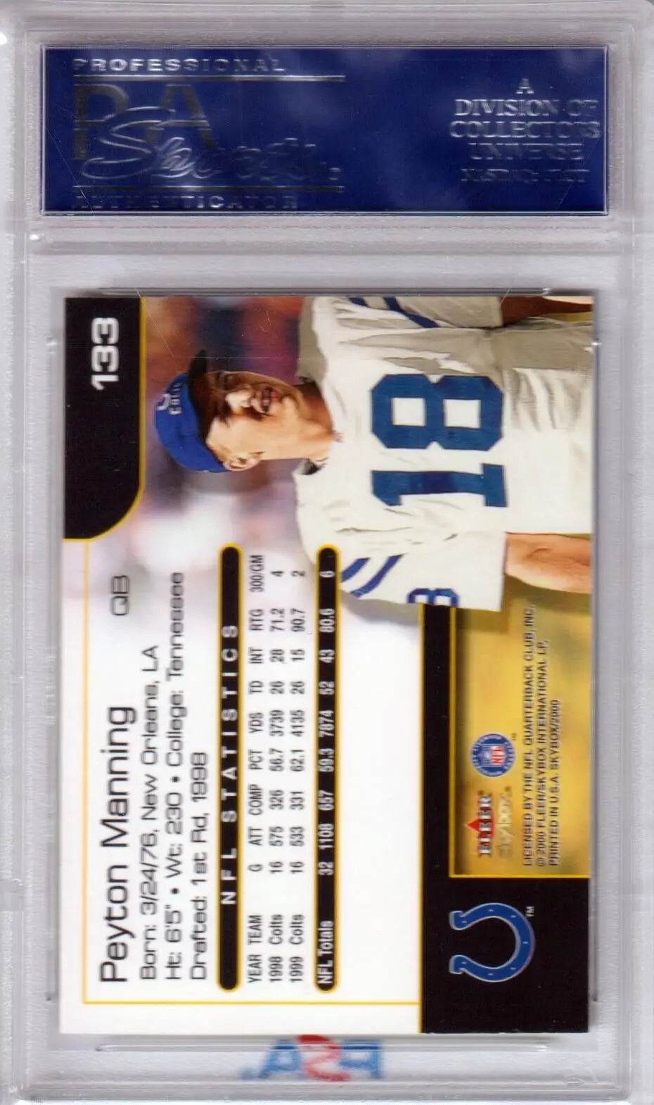 Peyton Manning football card from PEYTON MANNING 2000 Skybox series, graded PSA 10