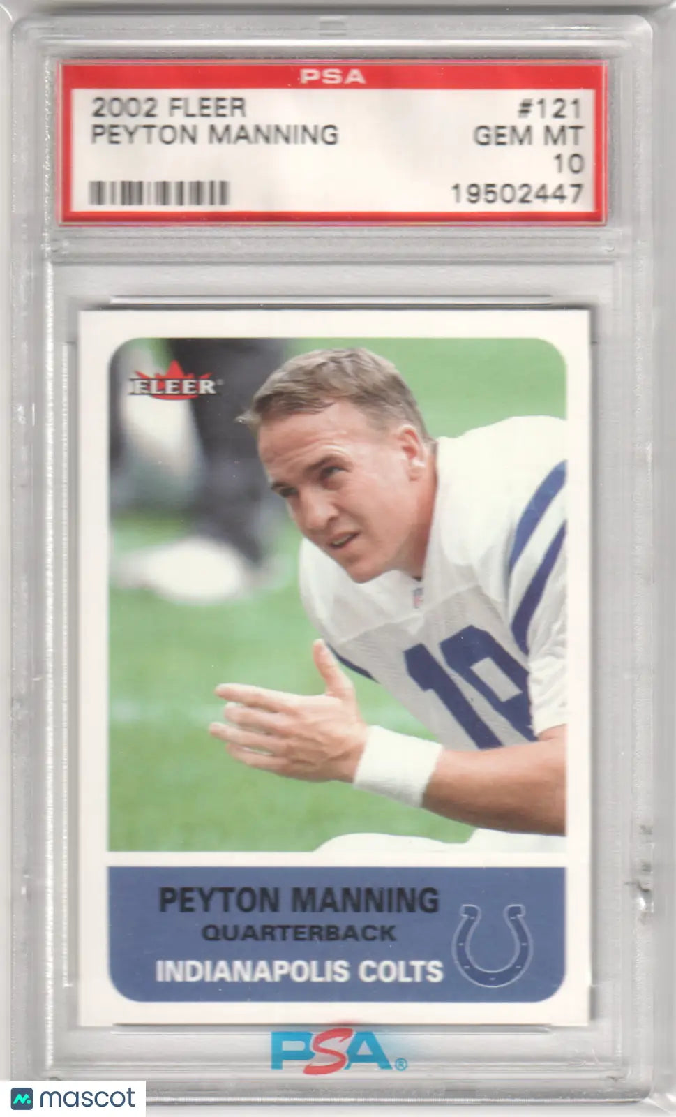 Graded 2002 Fleer Peyton Manning football card PSA 10 Gem Mint from Columbia Hobby