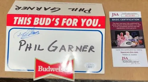 Phil Garner signed Budweiser table tent celebrating baseball history and memorabilia