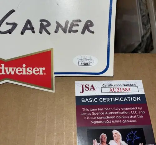 Autographed Budweiser sign with JSA certification for Phil Garner baseball history table tent