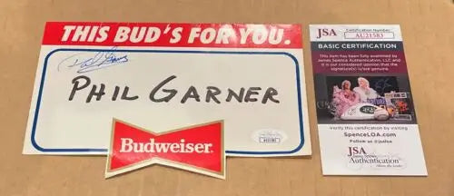 Phil Garner signed Budweiser memorabilia table tent celebrating baseball history