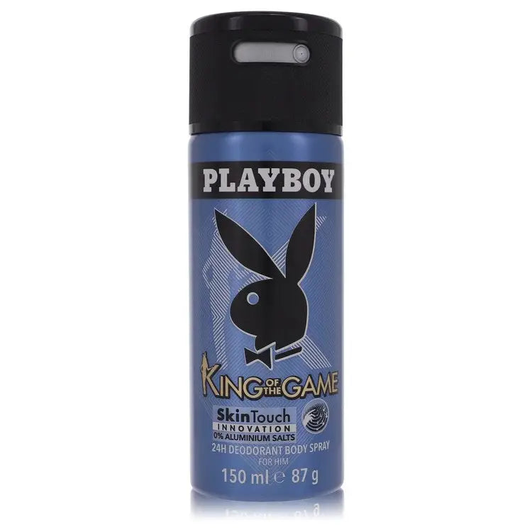 Blue Playboy King of the Game deodorant spray for men in 5 oz bottle
