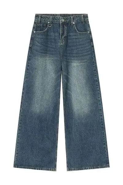 Dark wash wide-leg denim jeans with pockets displayed in Pocketed Wide Leg Jeans product