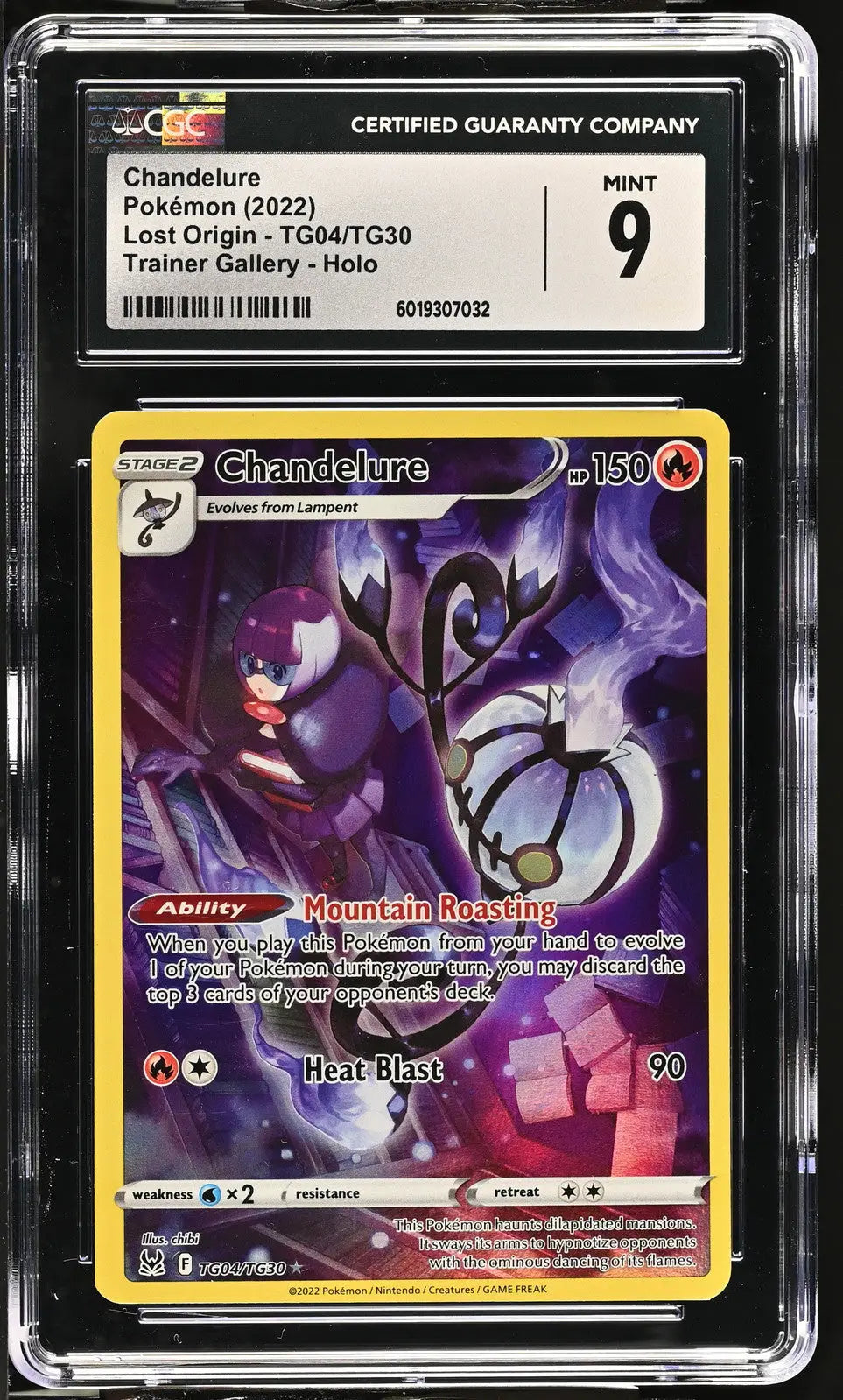 Graded Chandelure Pokémon card TG04/TG30 English CGC 9 from Lost Origin 2022