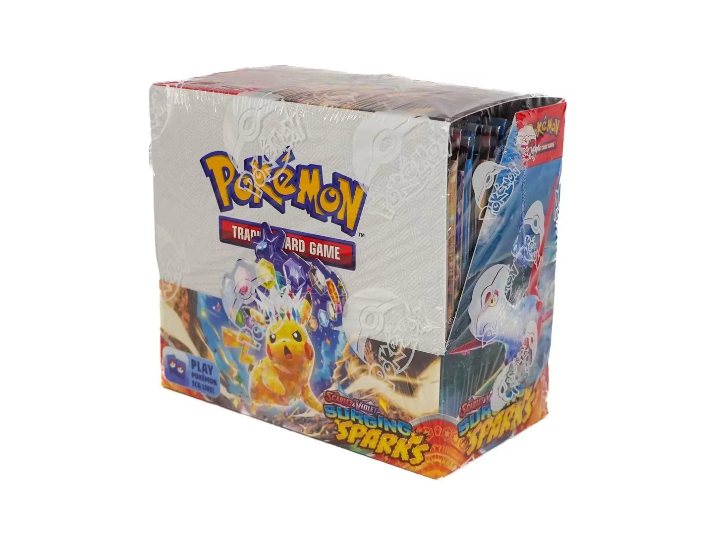 Sealed Pokemon Scarlet & Violet Surging Sparks Booster Box with trainer and ace spec cards
