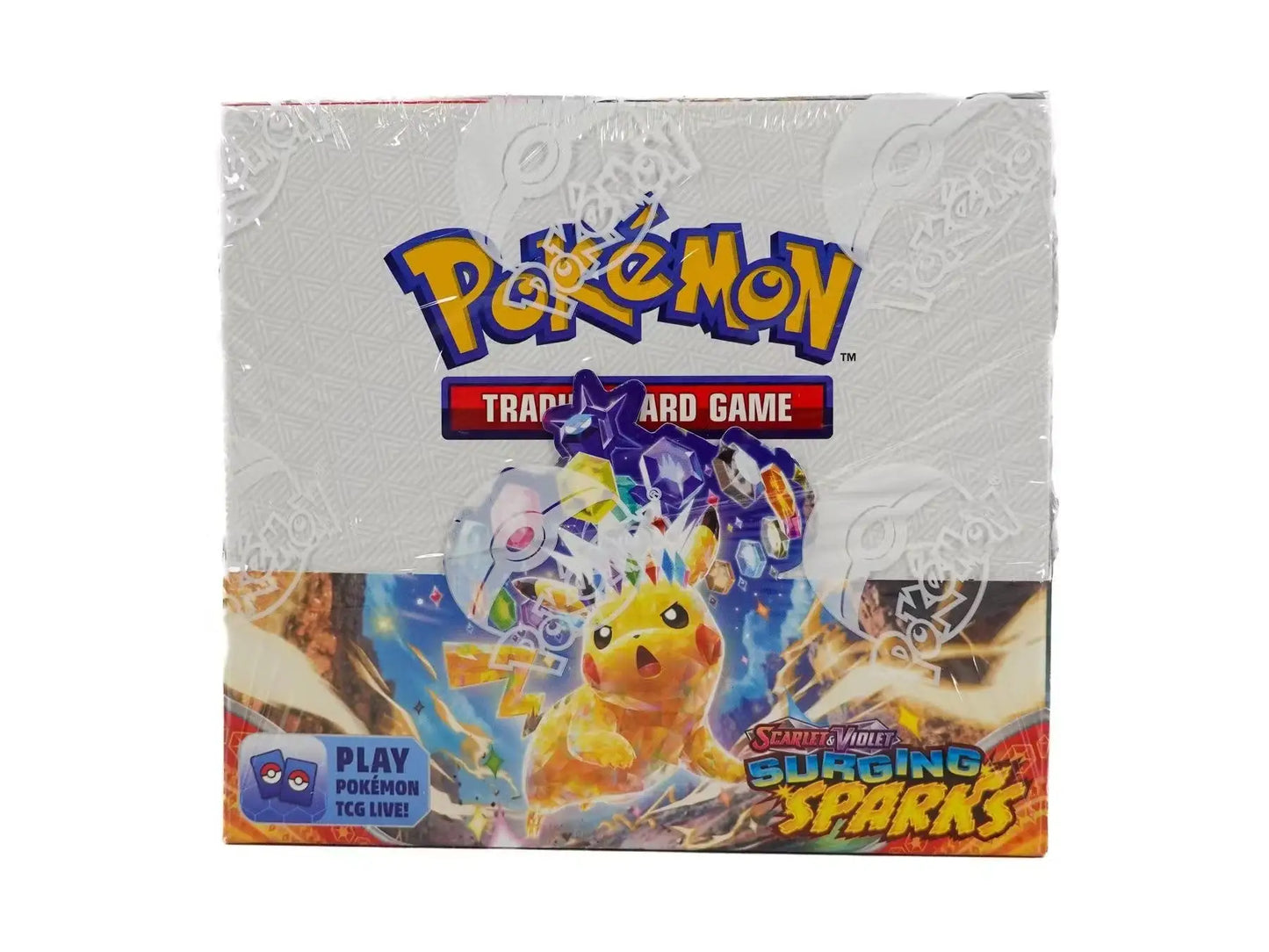 Sealed Pokémon Scarlet & Violet Surging Sparks Booster Box with trainer cards and ace spec cards