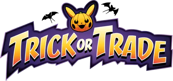 Trick or Trade logo with Pikachu pumpkin for Pokémon TCG Card trading cards