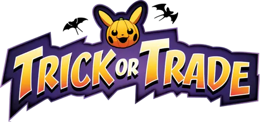 Trick or Trade logo with Pikachu pumpkin for Pokémon TCG Card trading cards