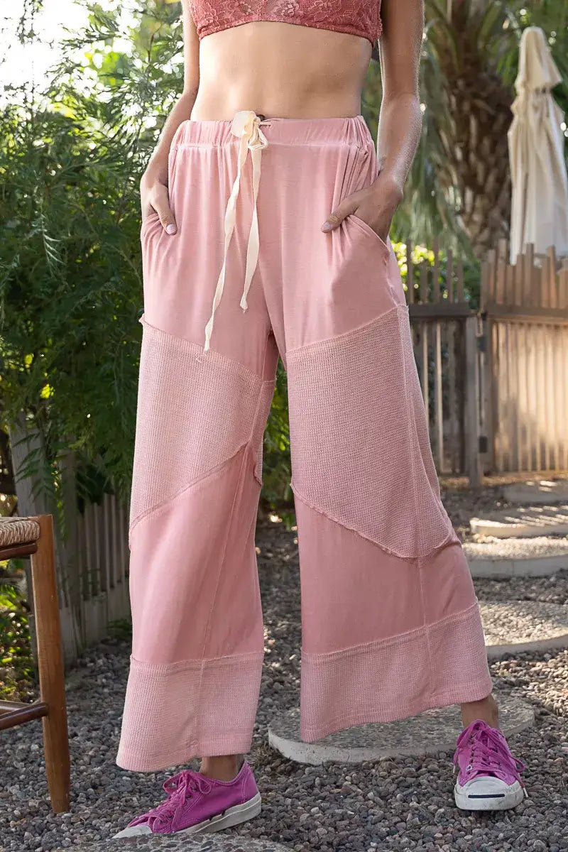 POL Elastic Waistband Wide Leg Pants with Drawstring - Wide Leg Pants