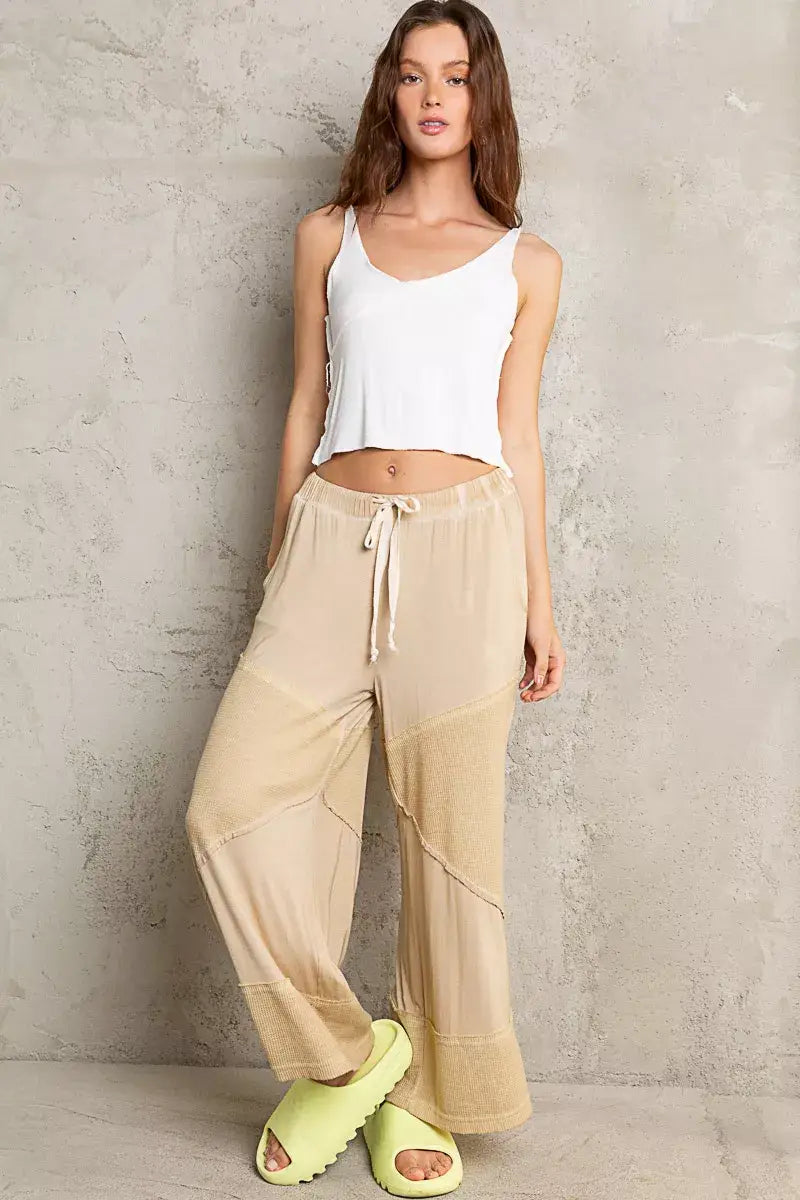 POL Elastic Waistband Wide Leg Pants with Drawstring - Wide Leg Pants with Drawstring