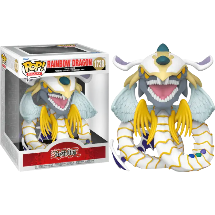 Pop Deluxe 1738 Yu-Gi-Oh Rainbow Dragon vinyl figure with blue wings and yellow stripes