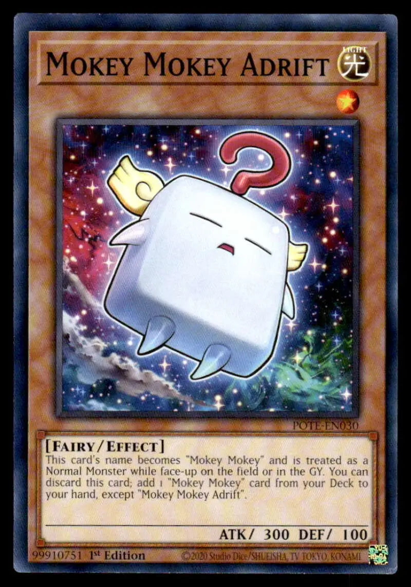 Cute Mokey Mokey Adrift creature with a question mark from Power of the Elements card