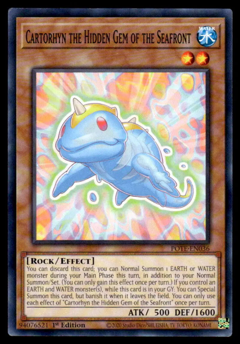 Blue dolphin-like rock creature with glowing orbs for Power of the Elements POTE-EN036 Cartorhyn Trading Card