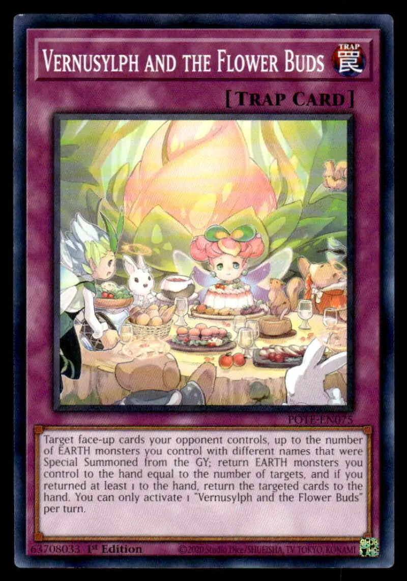 Yu-Gi-Oh trading card featuring whimsical tea party with flower buds and woodland creatures