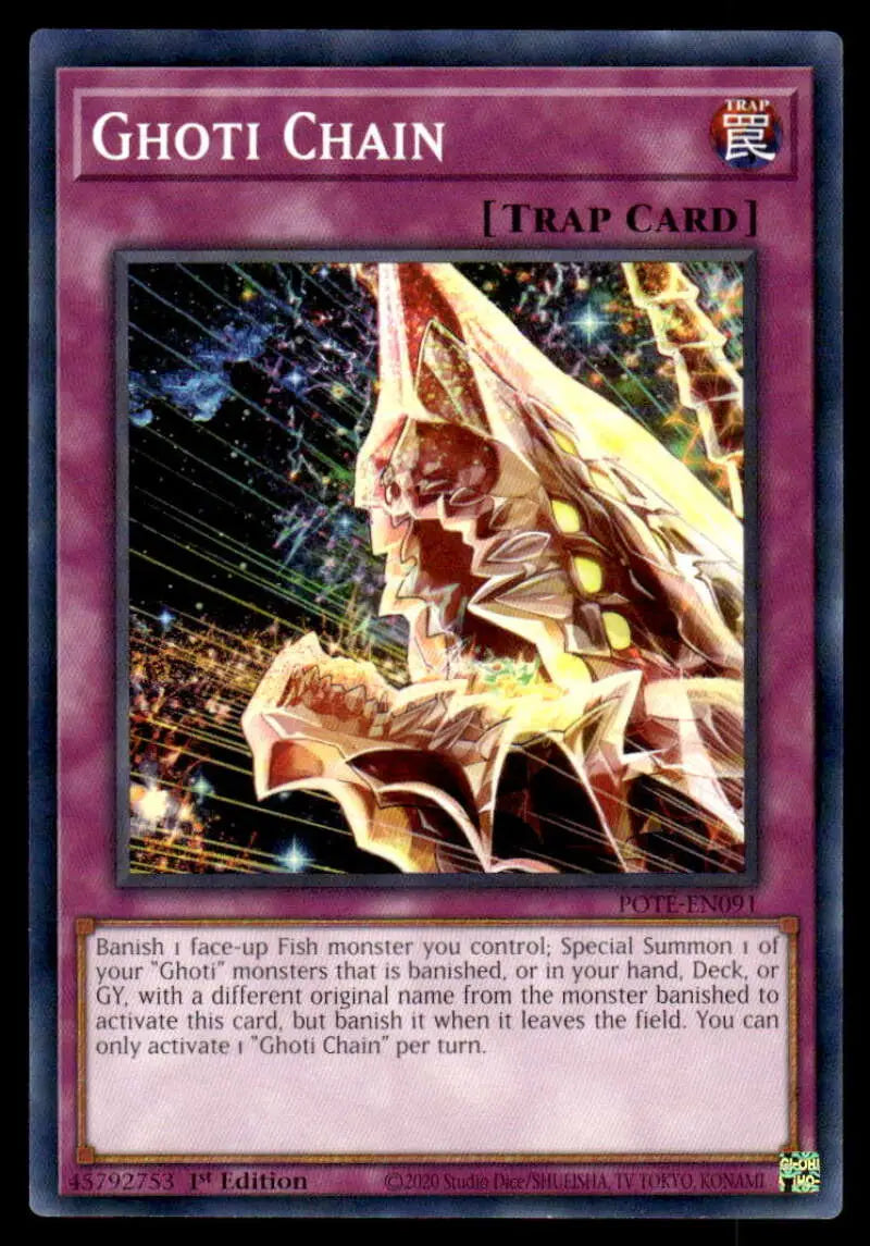 Ghoti Chain trading card POTE-EN091 features glowing chains on a dark background