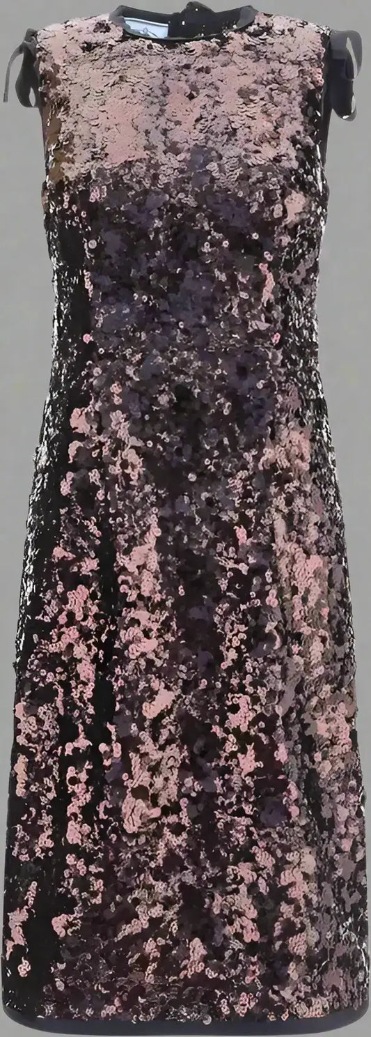 Black and pink sequined midi dress with high neckline from PRADA Polyester Sequined midi Dress