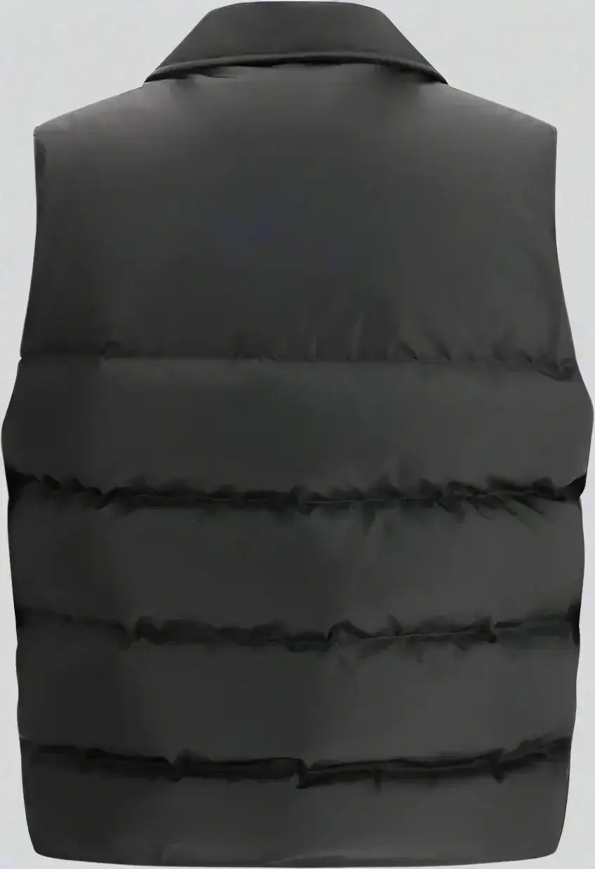 Dark gray puffer vest with collar from PRADA women’s black Padded re-nylon Vest