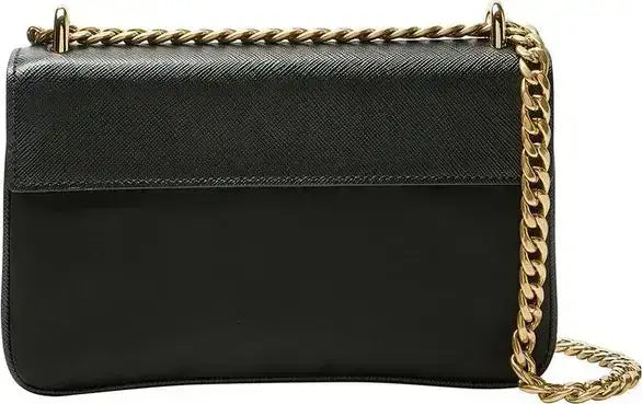 PRADA women’s black Saffiano leather mini bag with gold chain shoulder strap