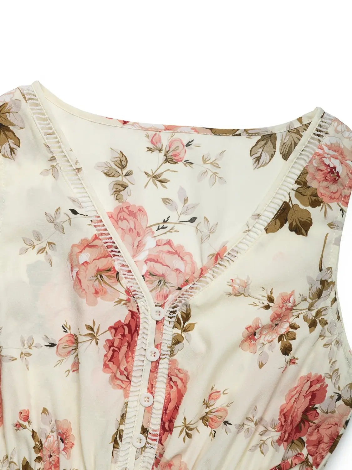 Printed Ruffled Hem V-Neck Sleeveless Dress - dress