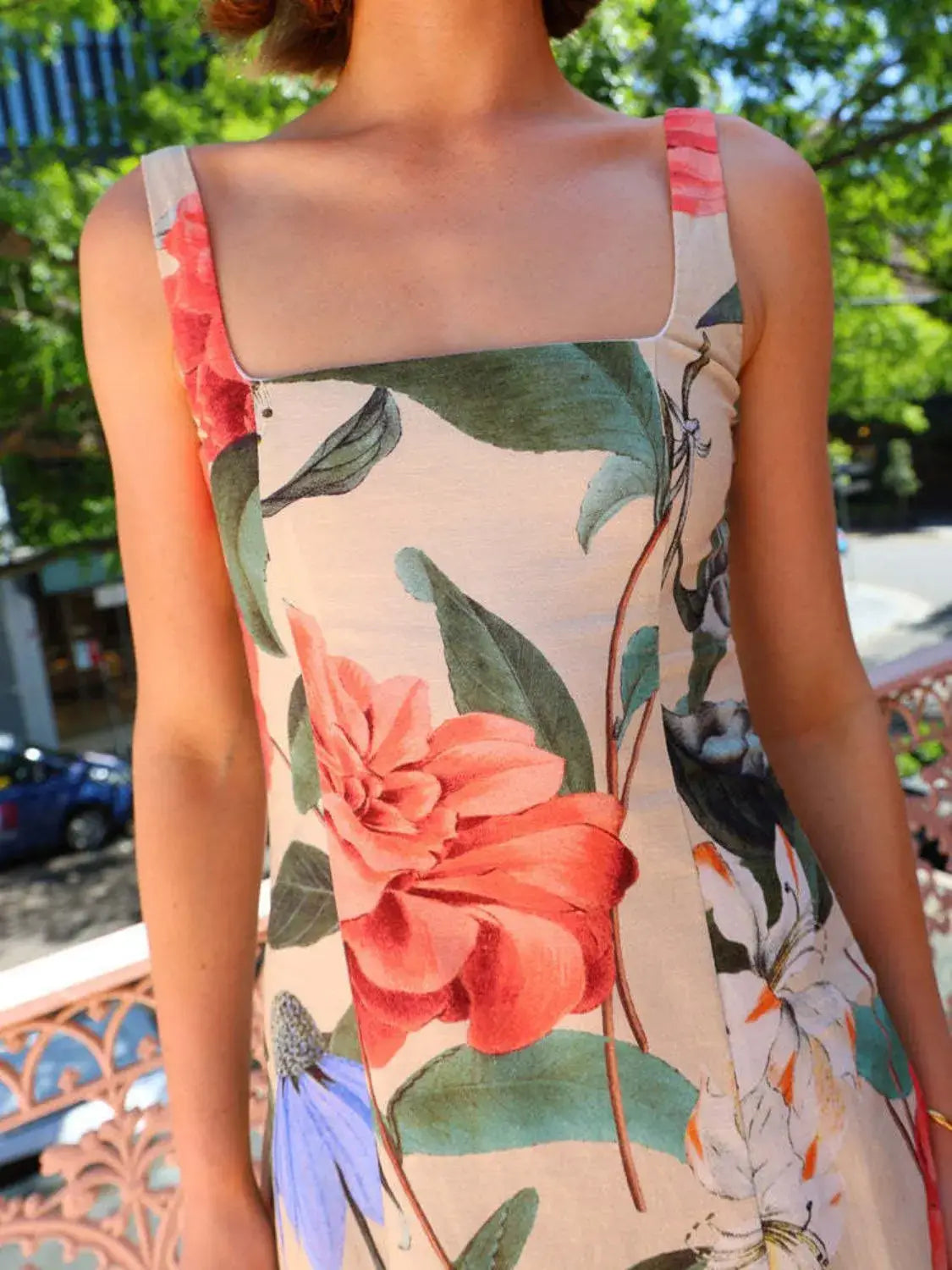 Printed Square Neck Maxi Dress - dress