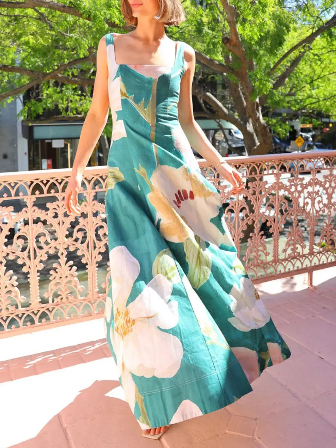 Printed Square Neck Maxi Dress - dress
