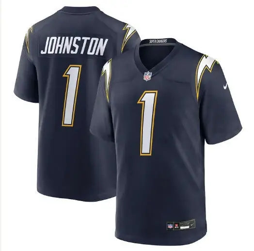 Dark blue Quentin Johnston Los Angeles Chargers Nike Alternate Jersey with white and gold accents