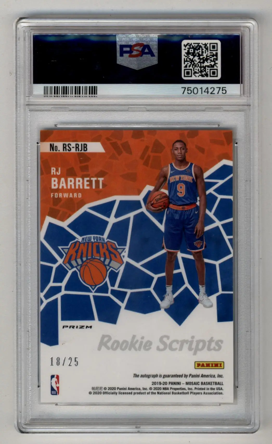 R J Barrett mosaic rookie scripts gold autographed basketball card in PSA slab 18/25