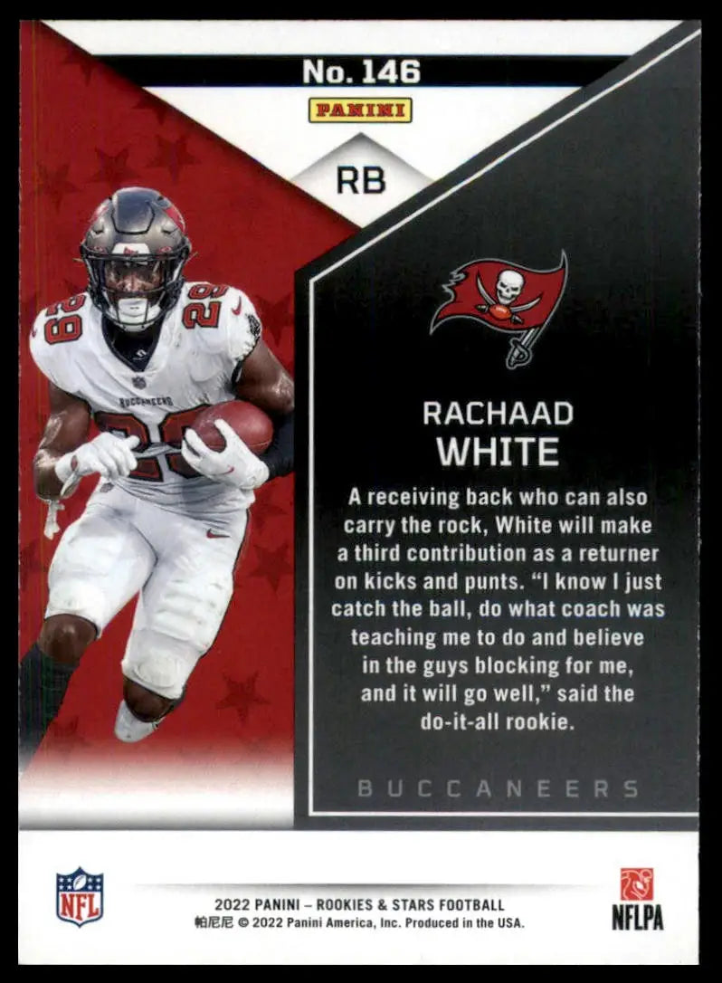 2022 Panini Rookies & Stars Football trading card featuring Rachaad White Tampa Bay Buccaneers