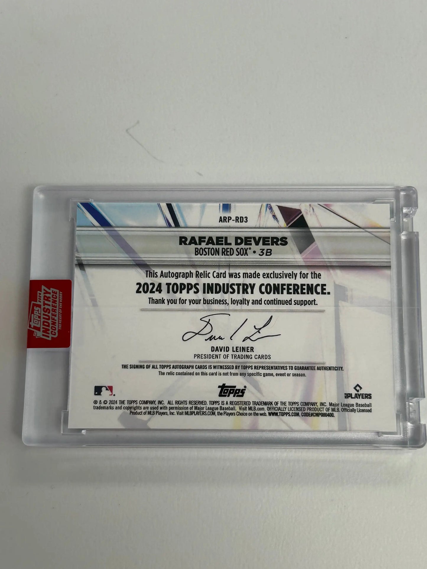 Rafael Devers 2024 Topps Industry Conference Patch Auto in protective case