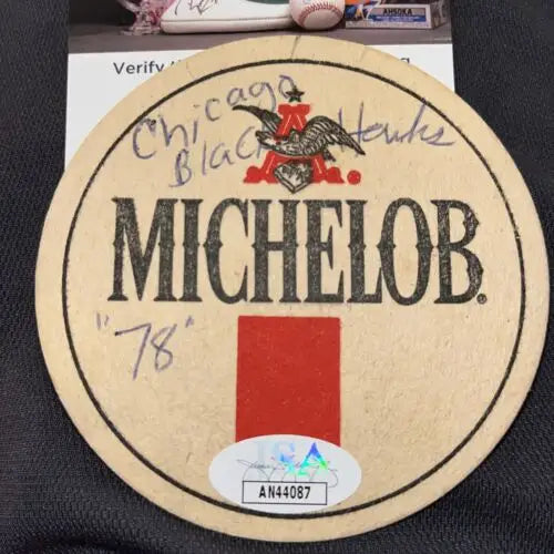 Round Michelob beer coaster signed by Randy Holt, perfect for collectors and fans
