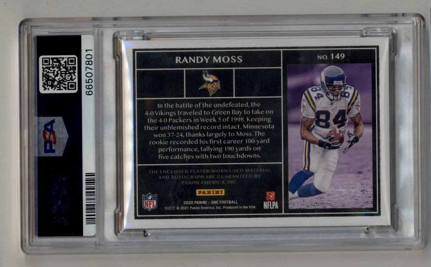 Randy Moss 2020 Panini One Dual Patch Auto 4/8 PSA 10 Gem Mint Auto 10 - Singles