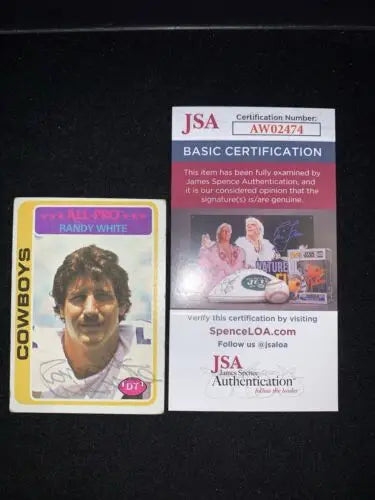 Signed Randy White Dallas Cowboys trading card with JSA authentication