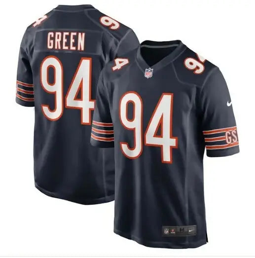 Dark blue Rasheem Green Chicago Bears Nike Game Jersey with number 94 and GREEN on back