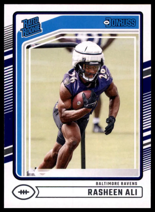 Football trading card of Rasheen Ali Baltimore Ravens Rasheen Ali Rookie 2024 Donruss