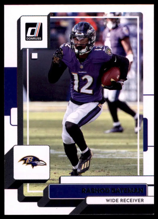 Rashod Bateman Ravens football card from 2022 Donruss series displayed