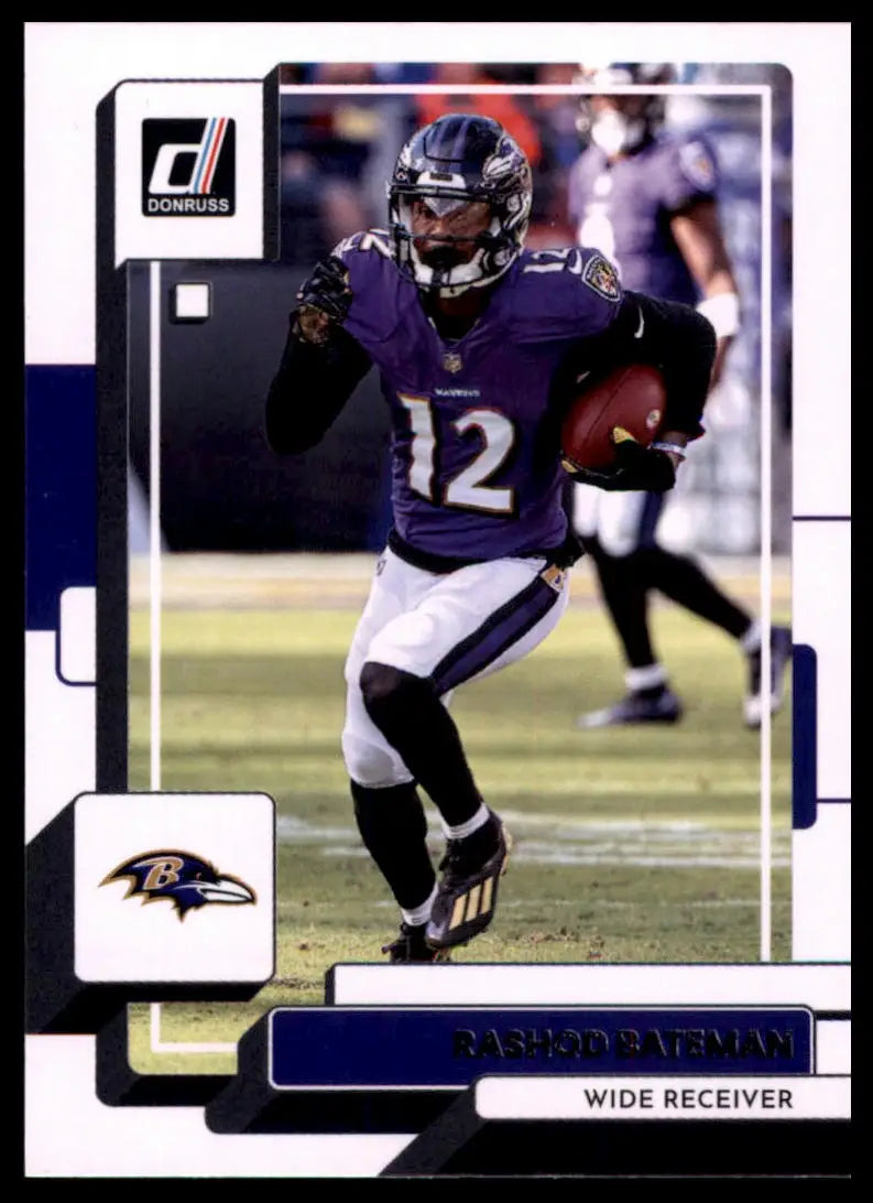Rashod Bateman football card from 2022 Donruss Baltimore Ravens product display