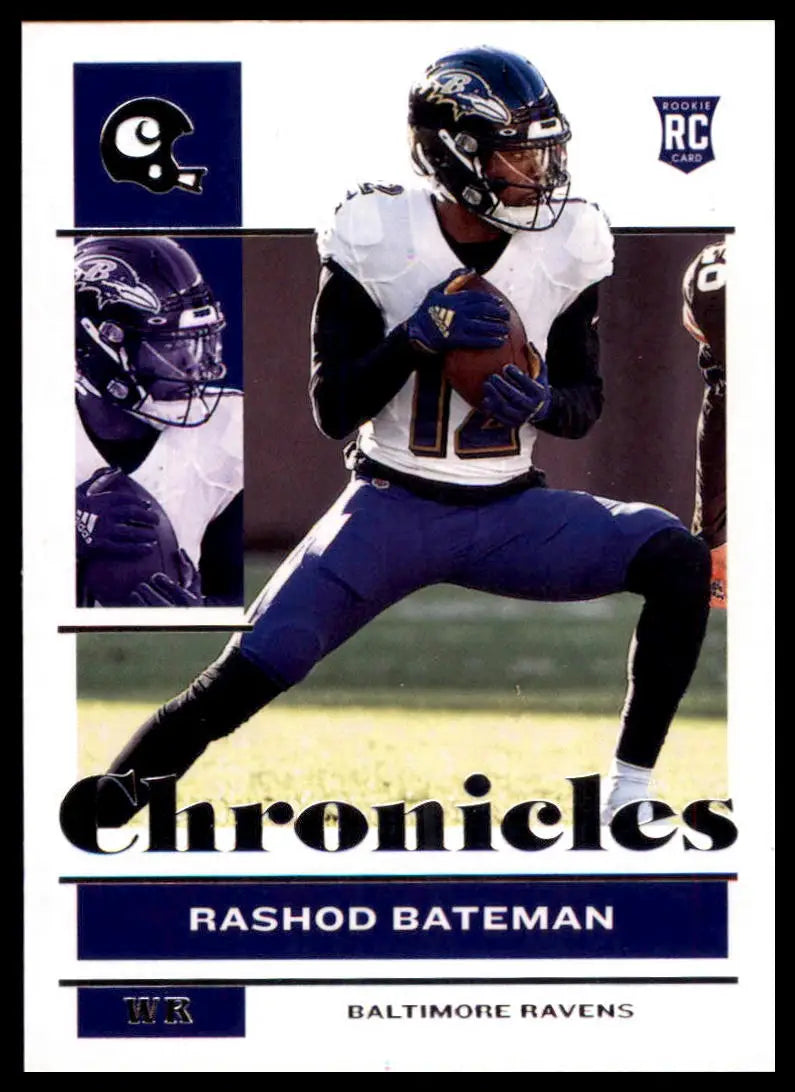 Rashod Bateman football card from Panini Chronicles 2021 Rookie series featuring Baltimore Ravens
