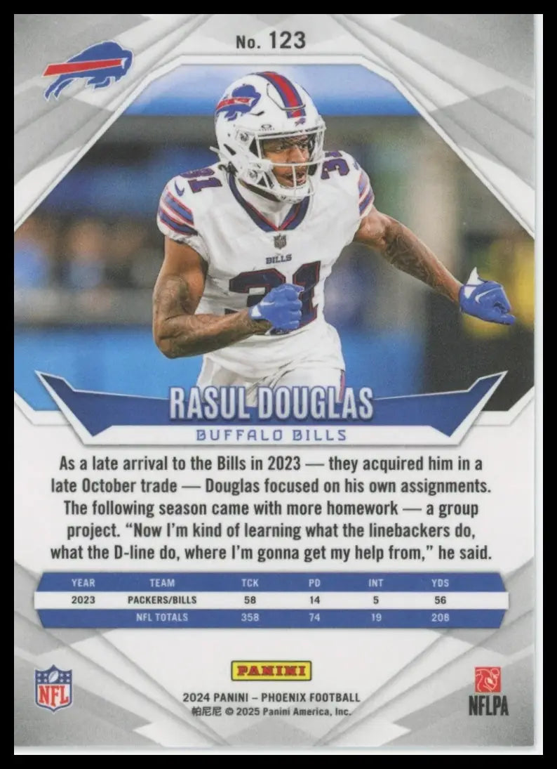 Back of Rasul Douglas Buffalo Bills Panini Phoenix football card 2024