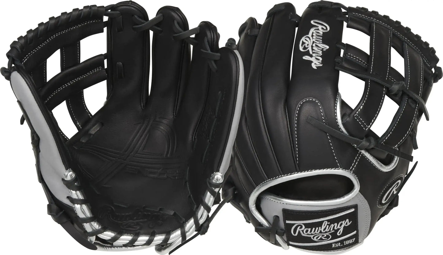 Rawlings Encore baseball glove in black and silver from the glove series, 12.25 inches